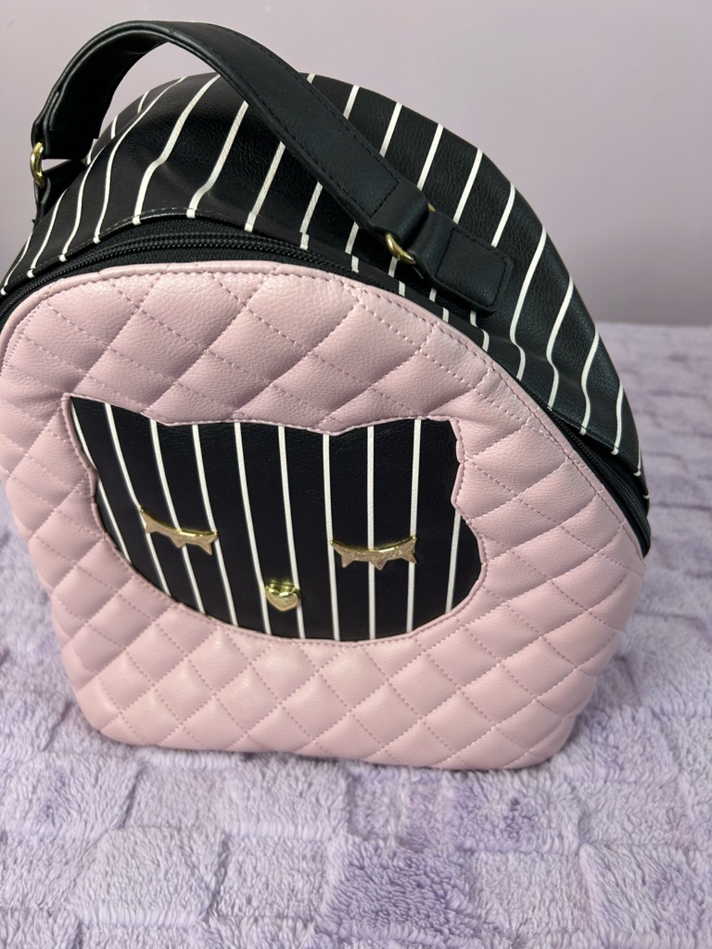 Betsey Johnson Kitty Backpack - Pink, Black and White with Cat Face on Front - Picture 3 of 9